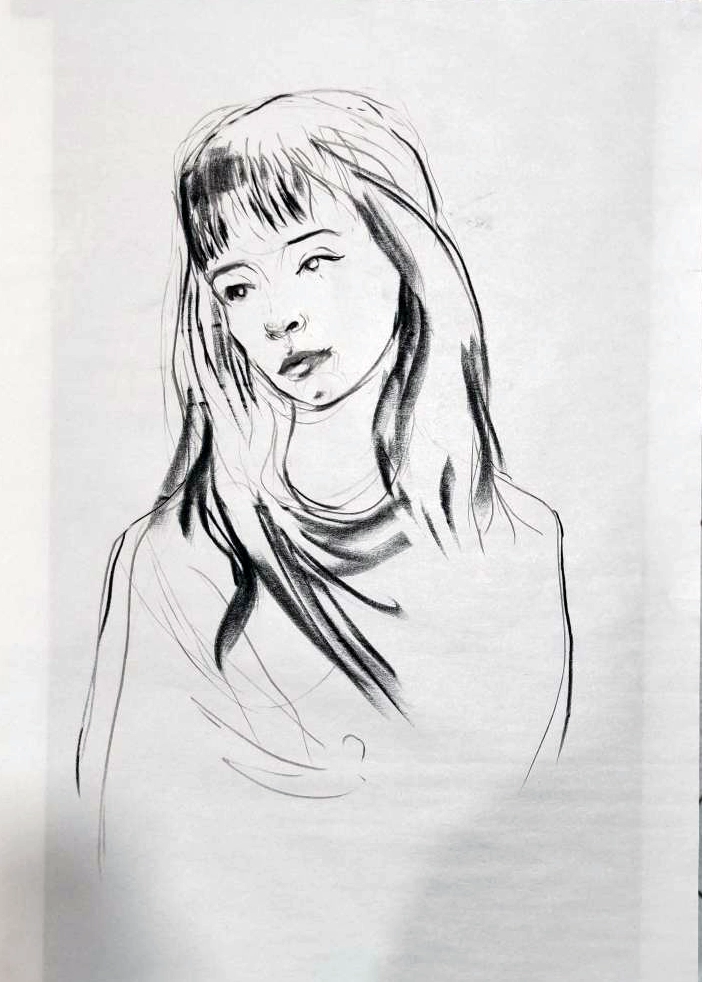 اسکیس پرتره از مدل زنده با ذغال (2)